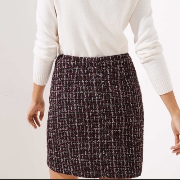 NWT-LOFT Sherri tweed shift skirt purple multi color-0P - Picture 3 of 7